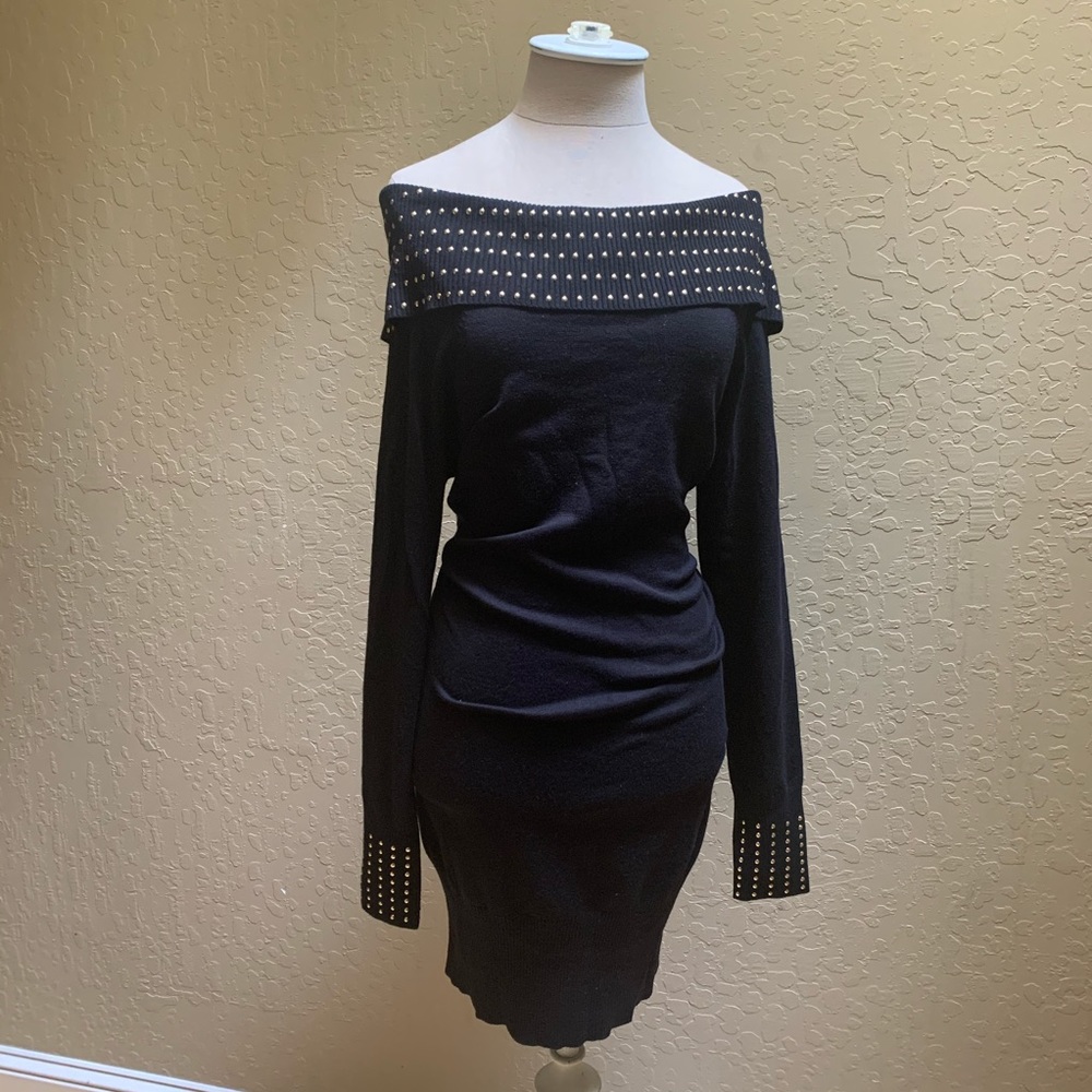 Light weight sweater dress with gold detailing
